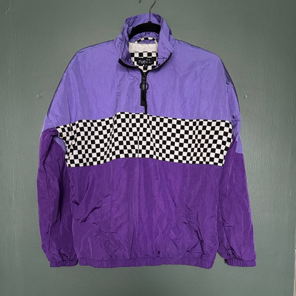 Rue21 Two-Tone Purple Checkerboard Pullover Windbreaker